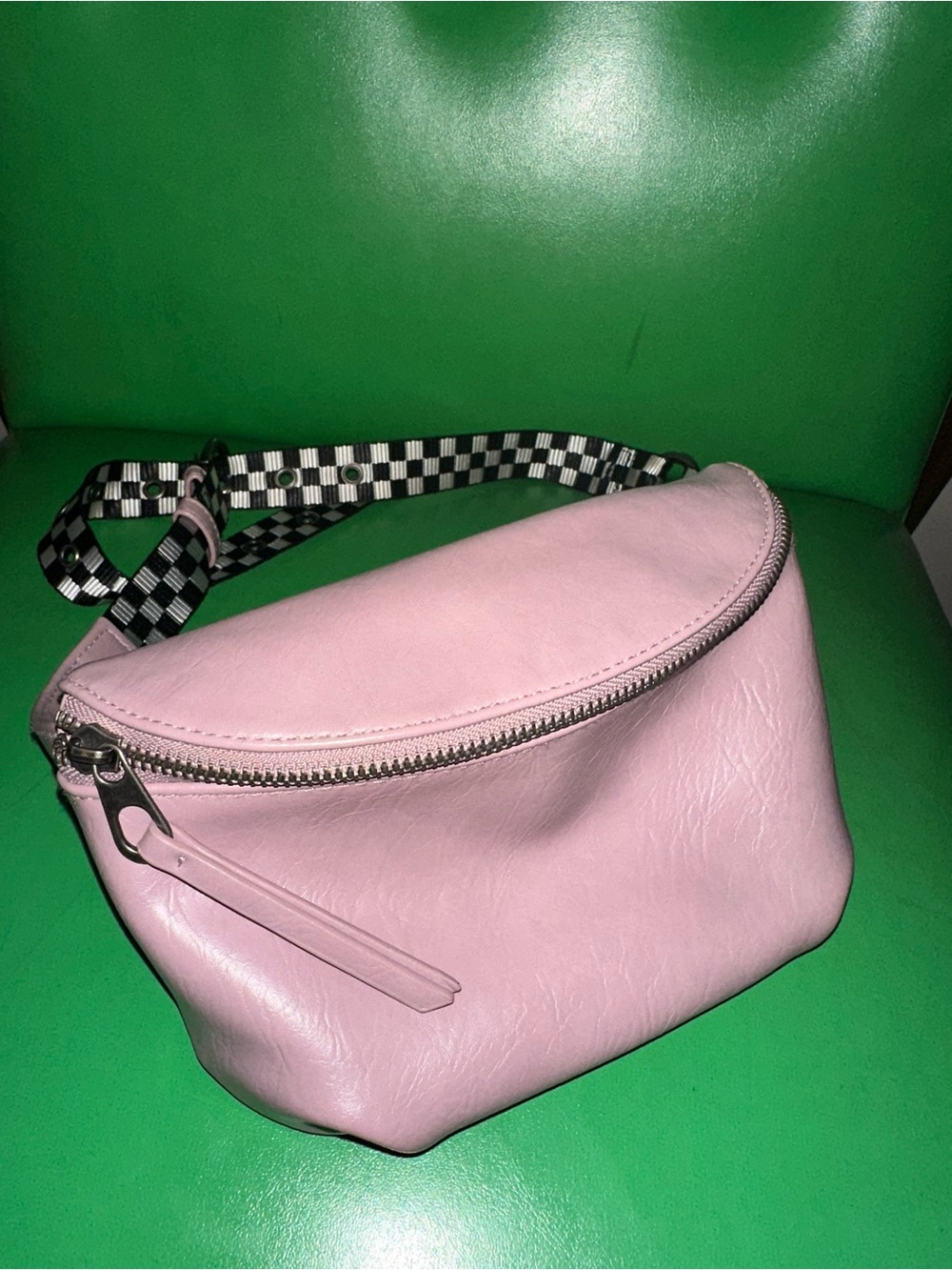 Universal Thread Purple Faux Leather Crossbody Belt Bag with Checkered Strap